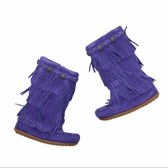 minnetonka purple fringe boots